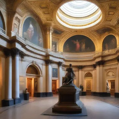 The rotunda of the art museum was adorned with exquisite paintings and sculptures.