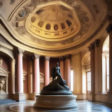 The rotunda of the art museum was adorned with exquisite paintings and sculptures.