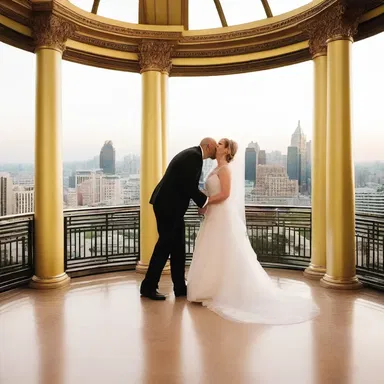 The couple had a romantic dinner in a beautiful rotunda overlooking the city skyline.
