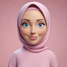 Create a Facebook cover photo with a 3D animated character of a 28-year-old girl in Muslim clothing, including a long dress, a hijab, and sneakers. She has blue eyes, big pink cheeks, and no visible hair. Include the user name 'NOUR ALHENAWY'.