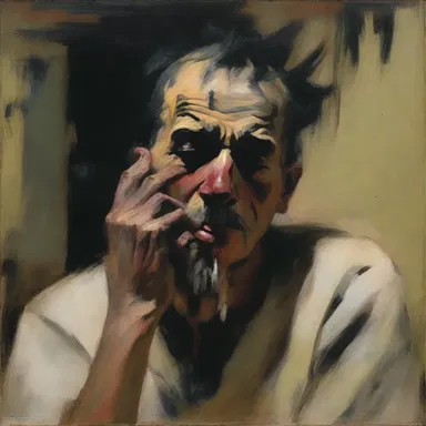 The artist used dark, jagged brushstrokes to convey the bitterness and despair of the subject in the painting.