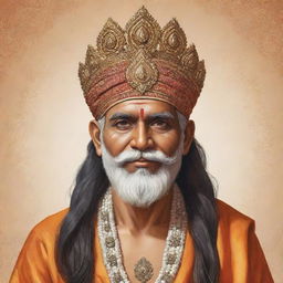 A detailed illustration of the Indian God Bharav Baba, adorned in traditional attire, displaying majestic and divine traits with a serene expression