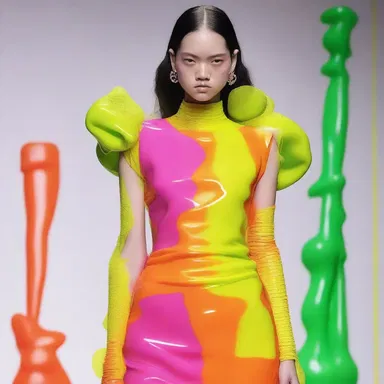 The fashion designer incorporated vibrant colored slime into her avant-garde collection.