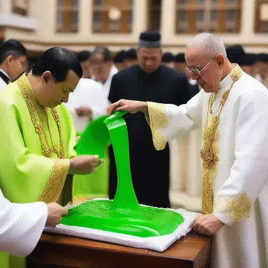 During the religious ceremony, the priest symbolically touched the slime to represent the cleansing of sins.