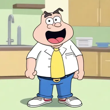 In an episode of the popular cartoon show, the character's antics caused a blockage in his renal pelvis, resulting in severe pain and discomfort.