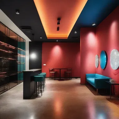 They wanted to dramatise the space by using dramatic lighting and bold colors for the interior design.