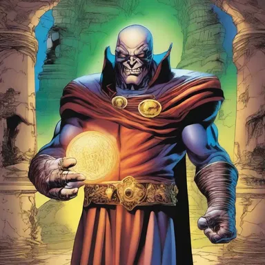 In the fantasy comic series, the villain possessed a powerful, encysted magical artifact that granted immense power.