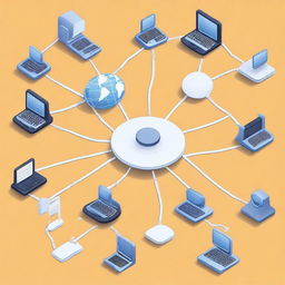 A high-quality digital illustration showing a basic computer network with a global IP address and several subnets identified by different IP address ranges