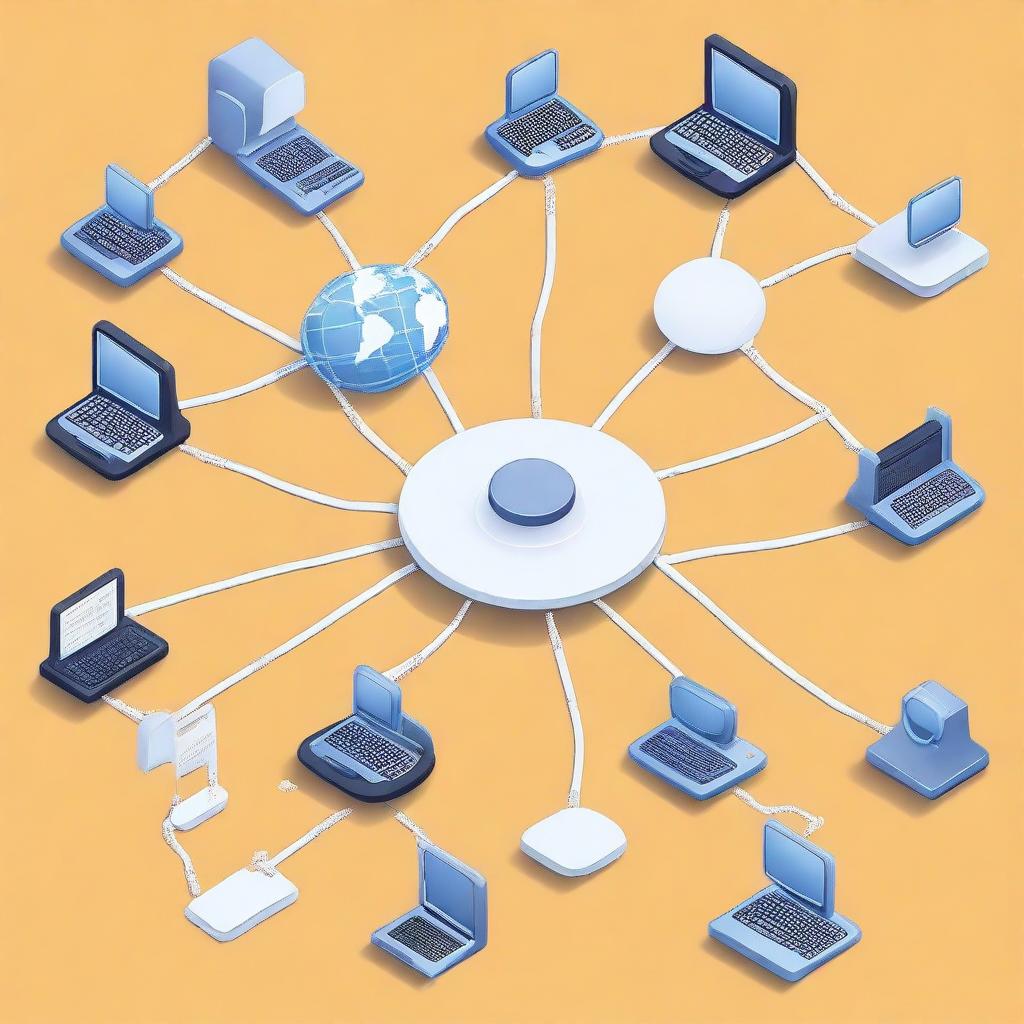 A high-quality digital illustration showing a basic computer network with a global IP address and several subnets identified by different IP address ranges