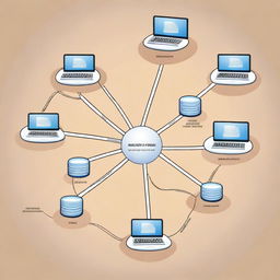 A high-quality digital illustration showing a basic computer network with a global IP address and several subnets identified by different IP address ranges