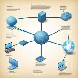 A high-quality digital illustration showing a basic computer network with a global IP address and several subnets identified by different IP address ranges