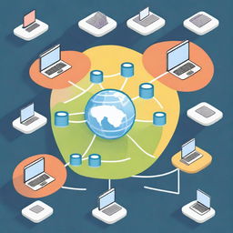 A high-quality digital illustration representing a basic computer network with a global IP address and several subnets identified by different IP address ranges