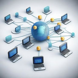 A detailed digital art piece showing the process of subnetting in a computer network