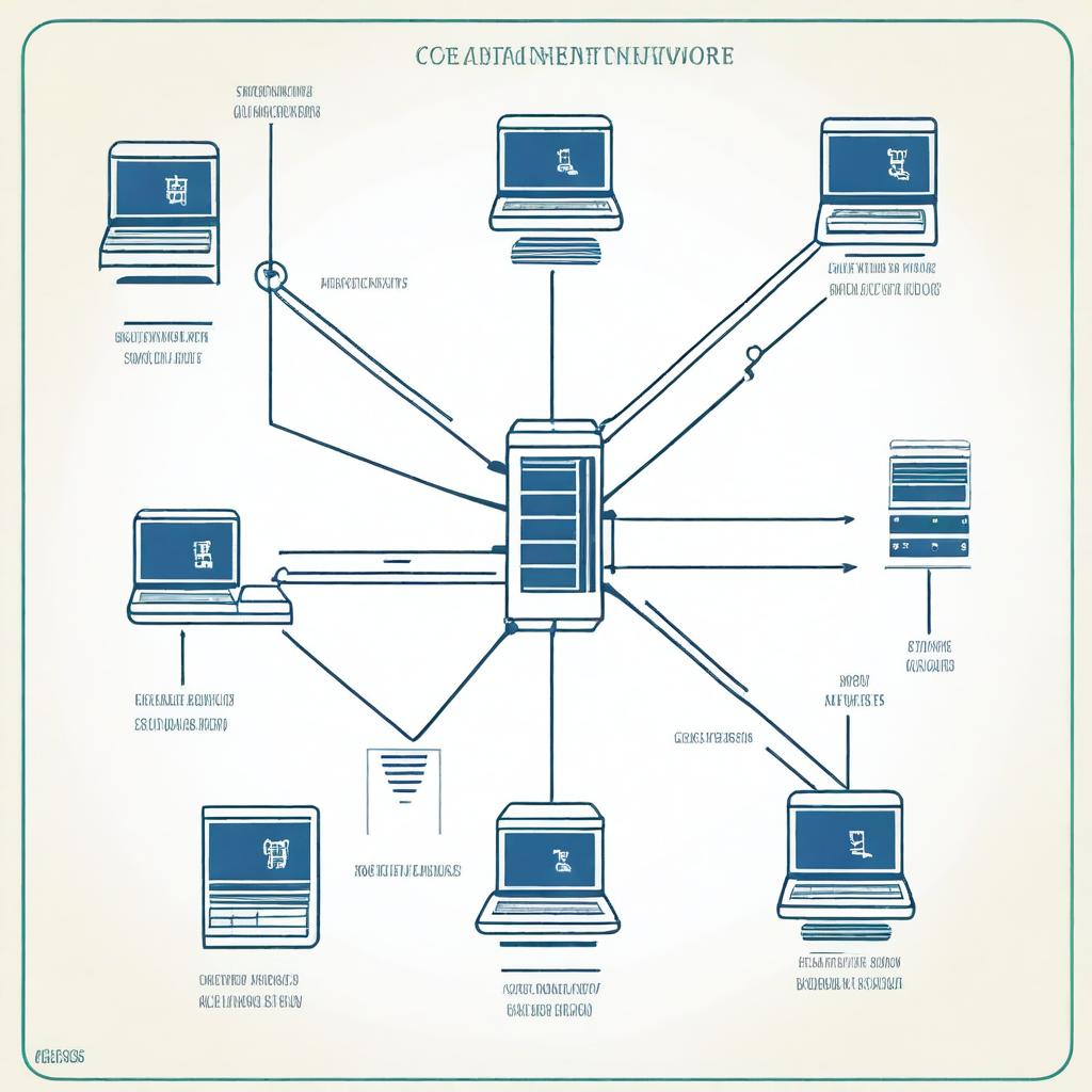 An informative digital illustration featuring a schematic representation of a computer network