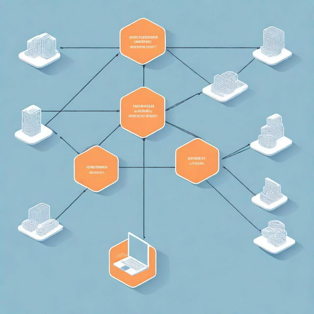 An informative digital illustration featuring a schematic representation of a computer network