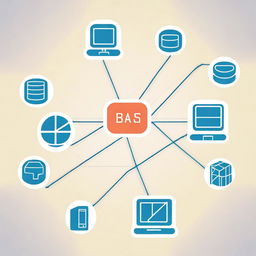 An informative digital illustration featuring a schematic representation of a computer network