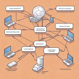 An informative digital illustration featuring a schematic representation of a computer network