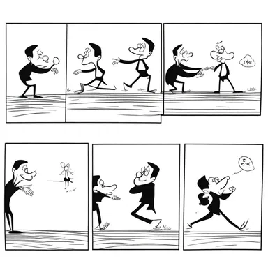 The cartoonist used a chronological sequence of frames to show the character's hilarious misadventures.
