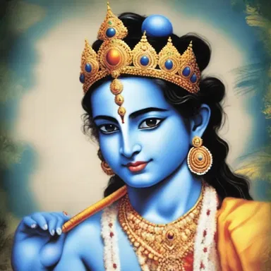 In Hinduism, Lord Krishna is depicted with a slender and twiggy physique, reflecting his youthful and energetic nature.