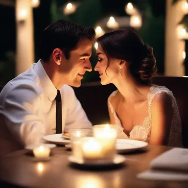 The couple sat at the candlelit table, their drinks resting on a coaster as they gazed into each other's eyes.