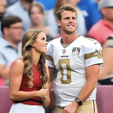 As the crowd cheered, the star quarterback glanced at his girlfriend in the stands after making the point after touchdown, feeling an overwhelming sense of love and joy.