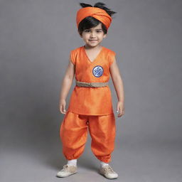 Illuminate Goku from Dragon Ball Z in Punjabi apparel. Switch out his habitual orange jumpsuit for an embroidered kurta-pajama, and have him sport a vibrant turban, while maintaining his iconic spiky hairstyle.