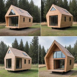 A collection of futuristic, minimalistic tiny houses, with the majority of their construction using innovative wood designs.