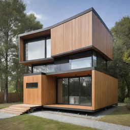 An array of futuristic, compact houses featuring sleek designs using a modern blend of wood and steel elements.