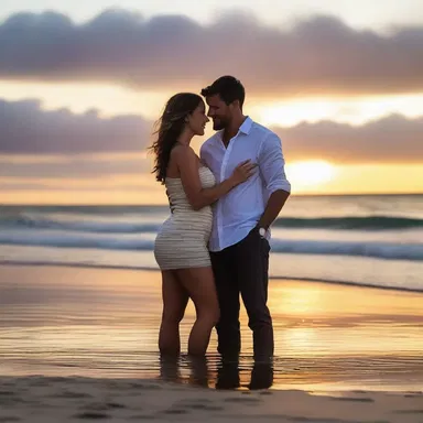 As the sun set, the couple shared a romantic moment on the beach, with the huddler wrapping their arms around their partner.