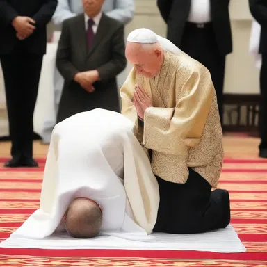 During the ceremony, the devout huddler knelt down in prayer, demonstrating their deep faith.