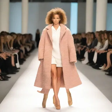 The huddler stylishly crouched down on the catwalk, showcasing the latest fashion designer's collection.