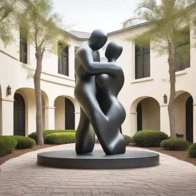 The huddler statue in the center of the courtyard adds a sense of unity and togetherness to the overall design.