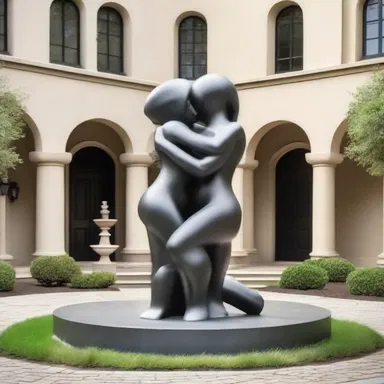 The huddler statue in the center of the courtyard adds a sense of unity and togetherness to the overall design.