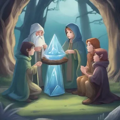 In the mystical land of Elmdore, the huddlers gathered around the magical crystal to discuss their plan to defeat the evil sorcerer.