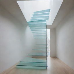 A floating, transparent glass staircase leading upwards to an ethereal, otherworldly realm