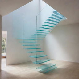 A floating, transparent glass staircase leading upwards to an ethereal, otherworldly realm