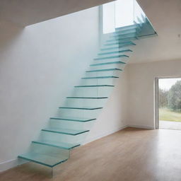 A floating, transparent glass staircase leading upwards to an ethereal, otherworldly realm