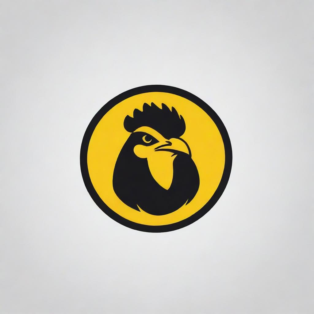 Design a circular logo utilizing black and yellow colors for an impactful contrast. Integrate the letters 'M&D' with the image of a chicken head in a clever and stylish manner.