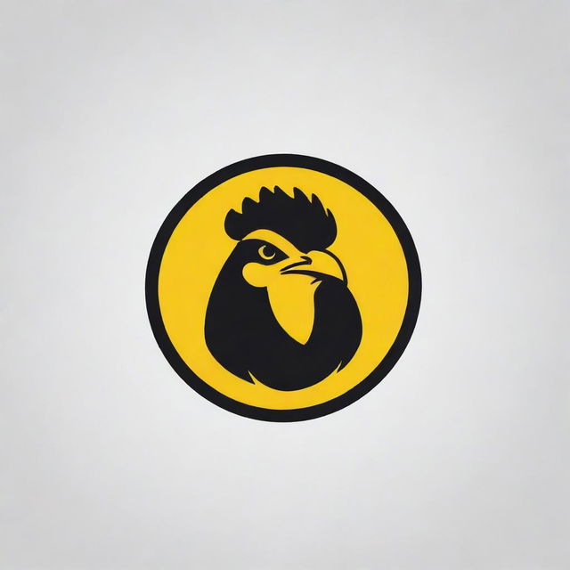 Design a circular logo utilizing black and yellow colors for an impactful contrast. Integrate the letters 'M&D' with the image of a chicken head in a clever and stylish manner.