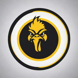 Design a circular logo utilizing black and yellow colors for an impactful contrast. Integrate the letters 'M&D' with the image of a chicken head in a clever and stylish manner.