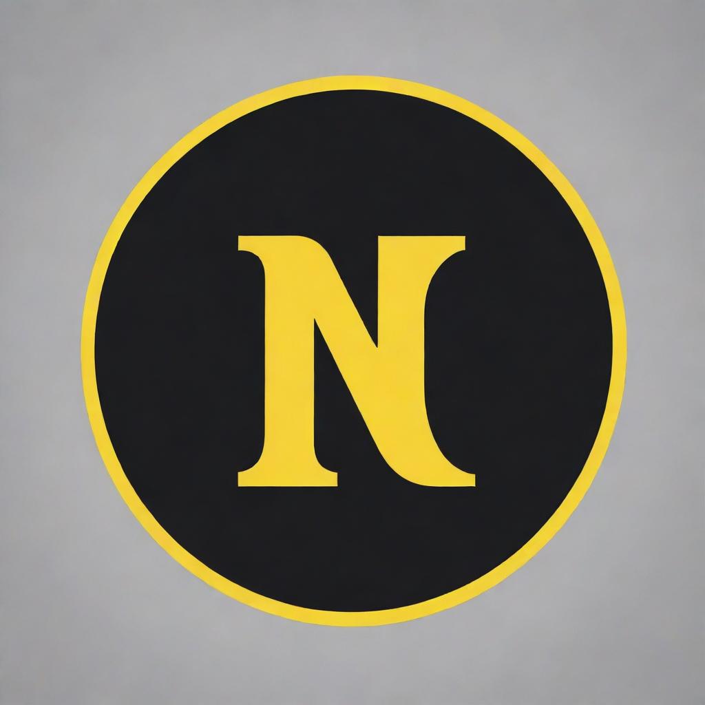 Generate a circular logo with a noir and yellow color scheme, prominently featuring the letter 'A'.