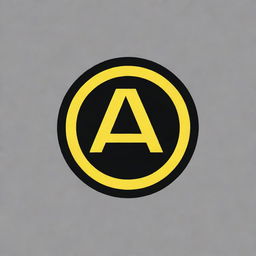 Generate a circular logo with a noir and yellow color scheme, prominently featuring the letter 'A'.