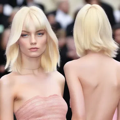 The fashion-forward model rocked a bold hairstyle with streaks of peroxide blonde.