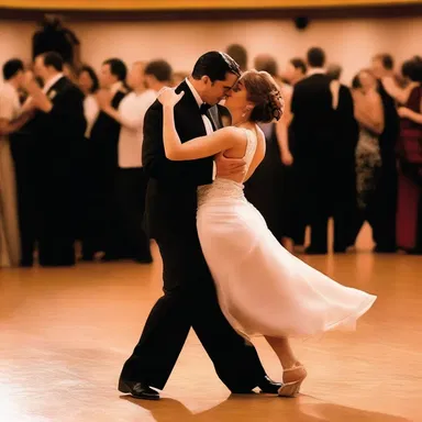 The couple swayed gracefully across the dance floor, lost in the romantic embrace of the tango.