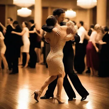 The couple swayed gracefully across the dance floor, lost in the romantic embrace of the tango.