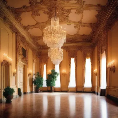 The ornate chandeliers and elegant arches of the ballroom were inspired by the fluid movements of the tango.