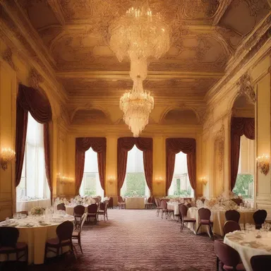 The ornate chandeliers and elegant arches of the ballroom were inspired by the fluid movements of the tango.