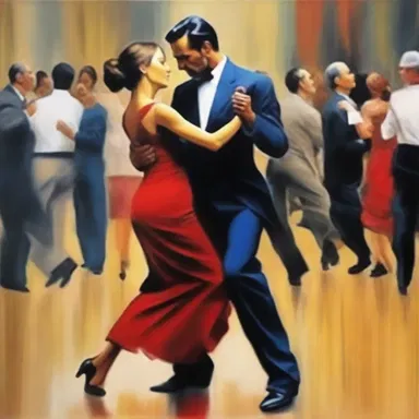The famous painter depicted a couple gracefully dancing the tango in his latest art exhibition.