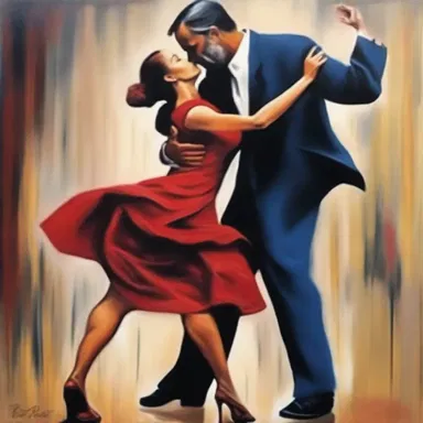 The famous painter depicted a couple gracefully dancing the tango in his latest art exhibition.