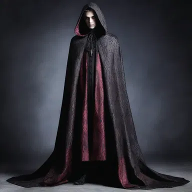 The brocaded fabric on the vampire's cloak gave it an eerie, regal look.